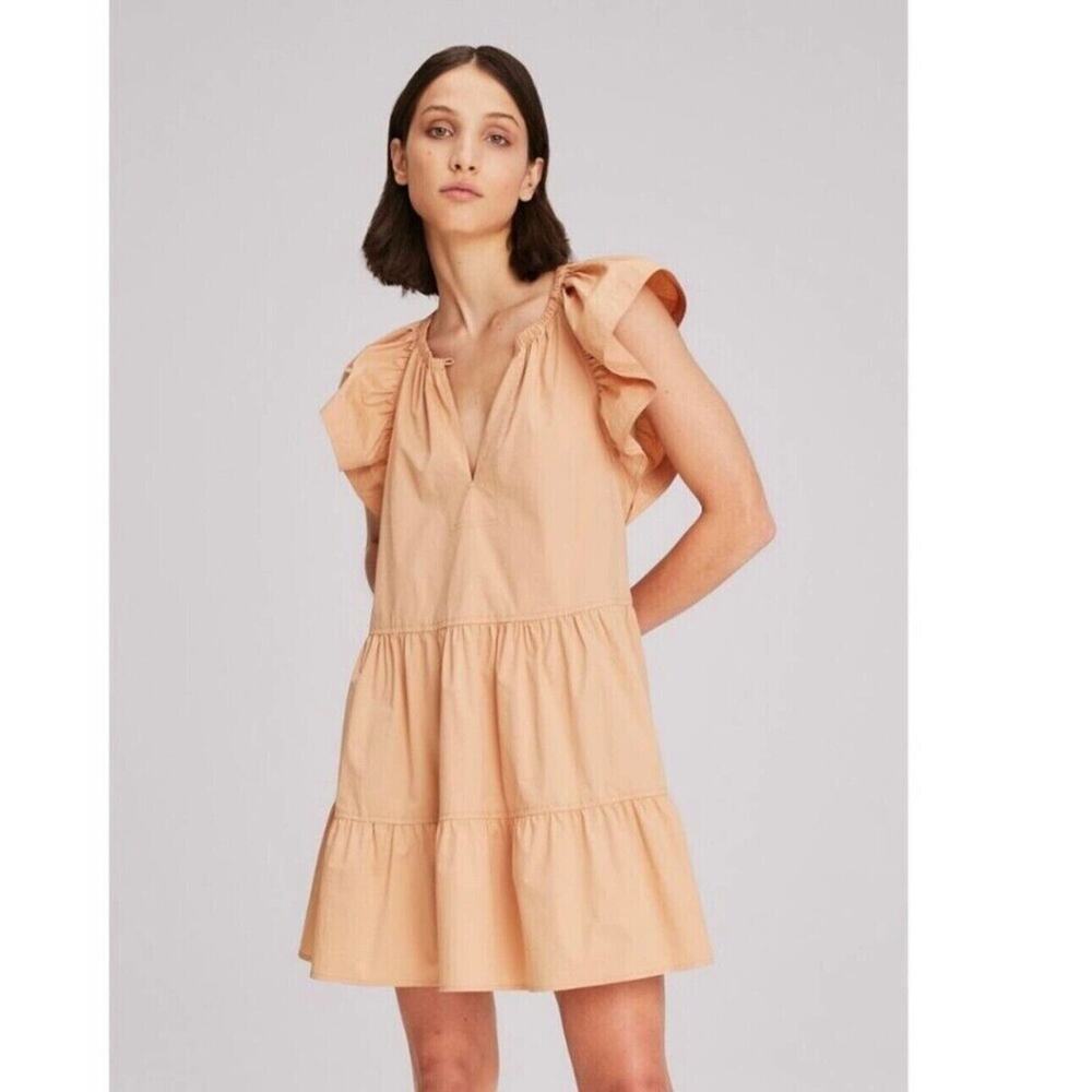 A.L.C. Harper Ruffle Sleeve Dress Peach Orange Mini Cotton Tiered A Line US 8